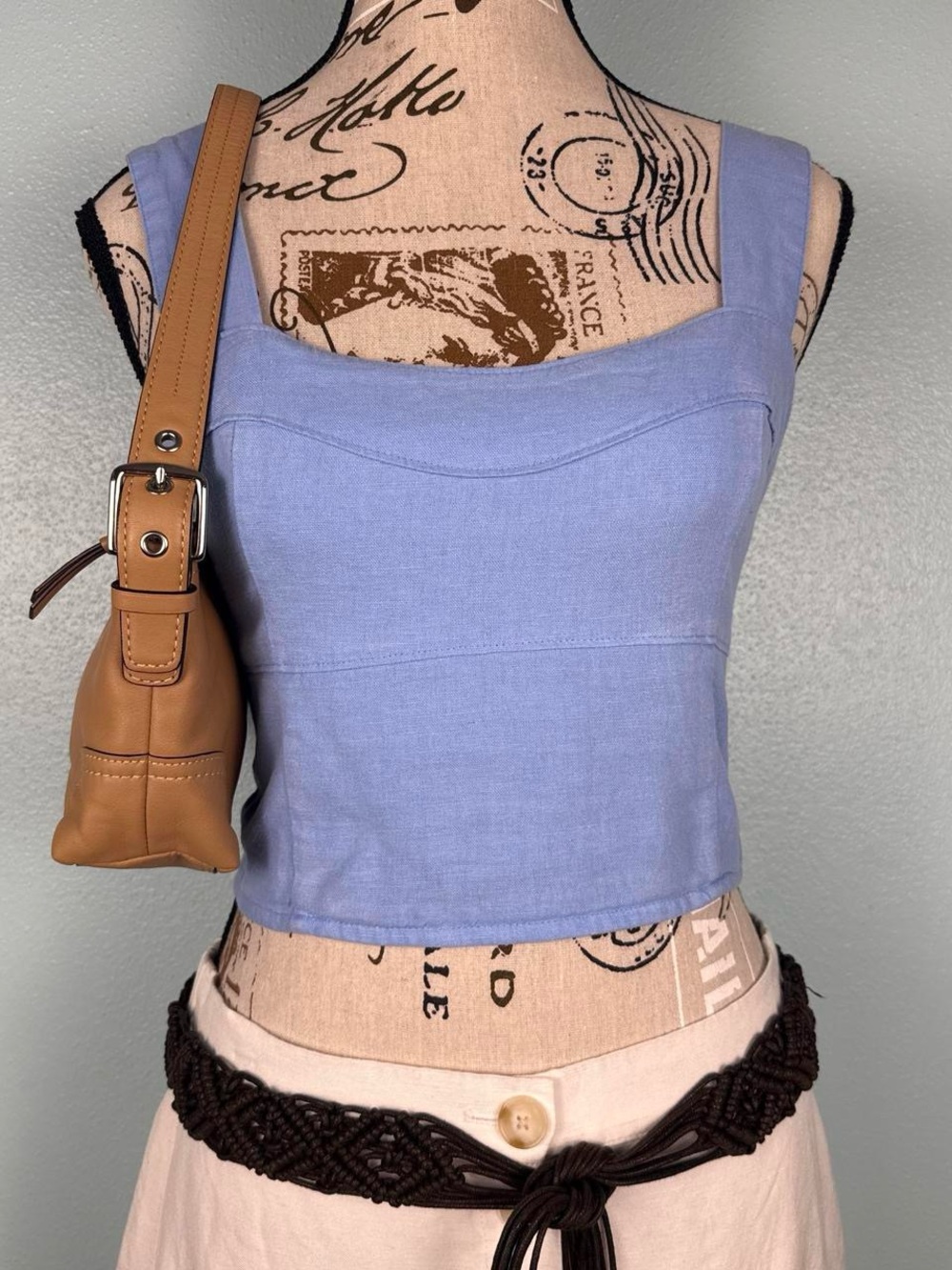 Abercrombie and Fitch Light Blue Linen Blend Milkmaid Crop Top Size Small